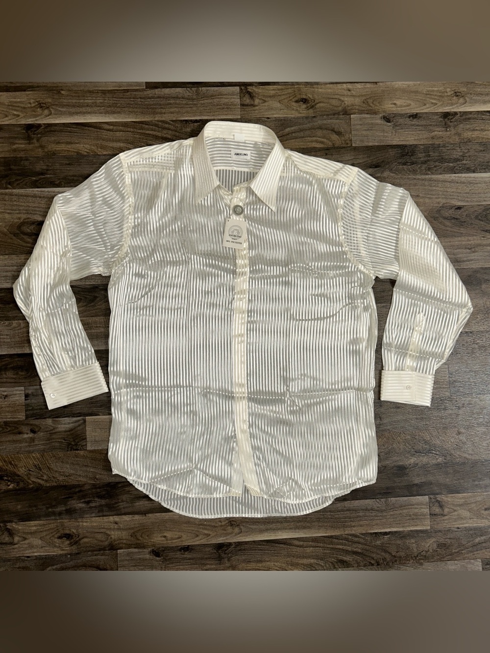 NWT Angelino Italy White Satin Stripe Dress Shirt Mens 18.5 36/37